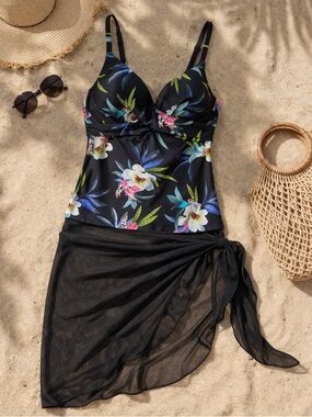 Floral Black Women's Bathing Suit Top